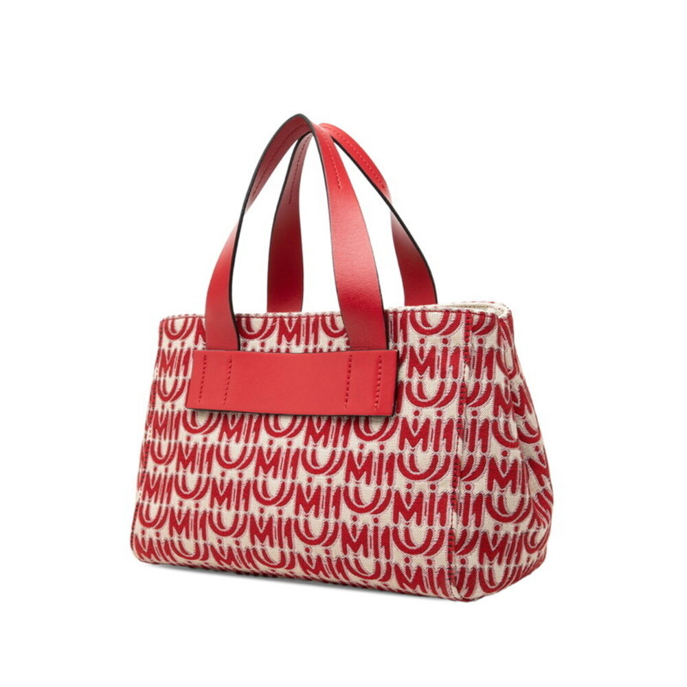 Miu Miu Miu Canapa Jacquard Handbag Shoulder Bag 2WAY 5BA085 Red Canvas Leath... - Picture 2 of 6
